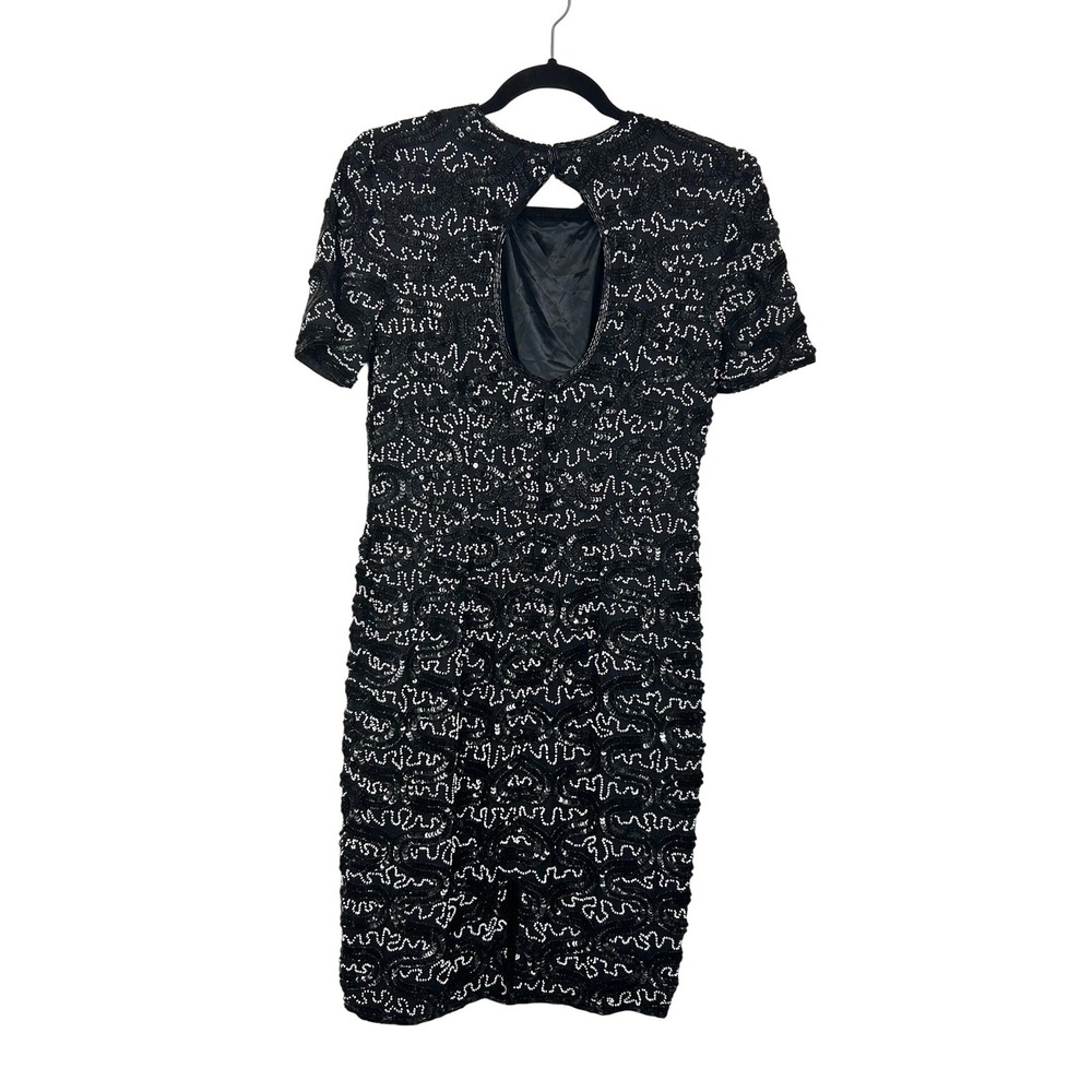 Adrianna Papell Evening Dress Womens 4 Black Sequin Beaded Keyhole Back Cocktail - Picture 8 of 12